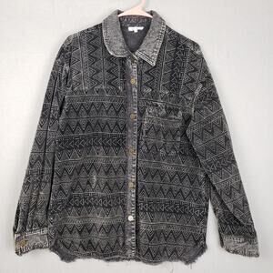 La Miel Women's Size M Southwestern Print Shacket Black Tribal Boho Geometric